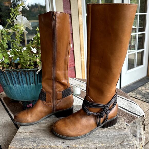 Carlos by Carlos Santana Shoes - Santana Wellington Mustang Leather Mid Calf Boots Womens SZ 6 Harness Western